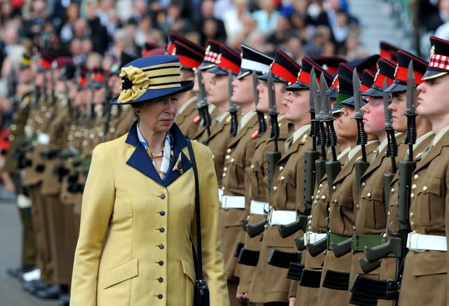 he Princess Royal during a visit to the Army Foundation College near Harrogate, has been awarded military promotions to mark her 70th birthday. John Giles/PA Wire