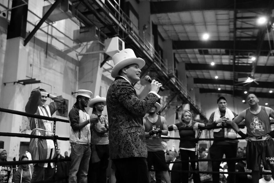 <p>Following a successful night, organizer Dave Siev thanks the fighters, volunteers and crowd who attended the “Bronx Tough Turkey Tussle” at the New York Expo Center in the Bronx, New York, on Nov. 16, 2017. (Photo: Gordon Donovan/Yahoo News) </p>