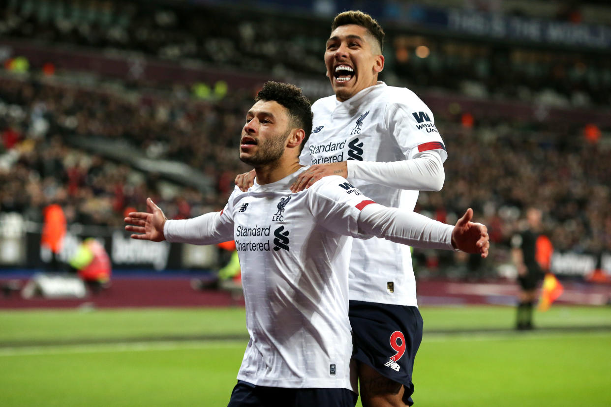 Alex Oxlade-Chamberlain (left) scored the second goal as Liverpool beat West Ham. (Photo by Charlotte Wilson/Offside/Offside via Getty Images)