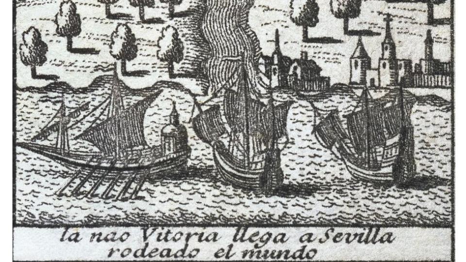 La nave Victoria llegando a Sevilla