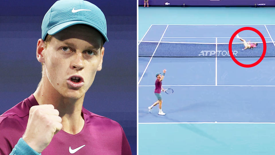 Jannik Sinner, pictured here against Carlos Alcaraz in a crazy semi-final at the Miami Open.