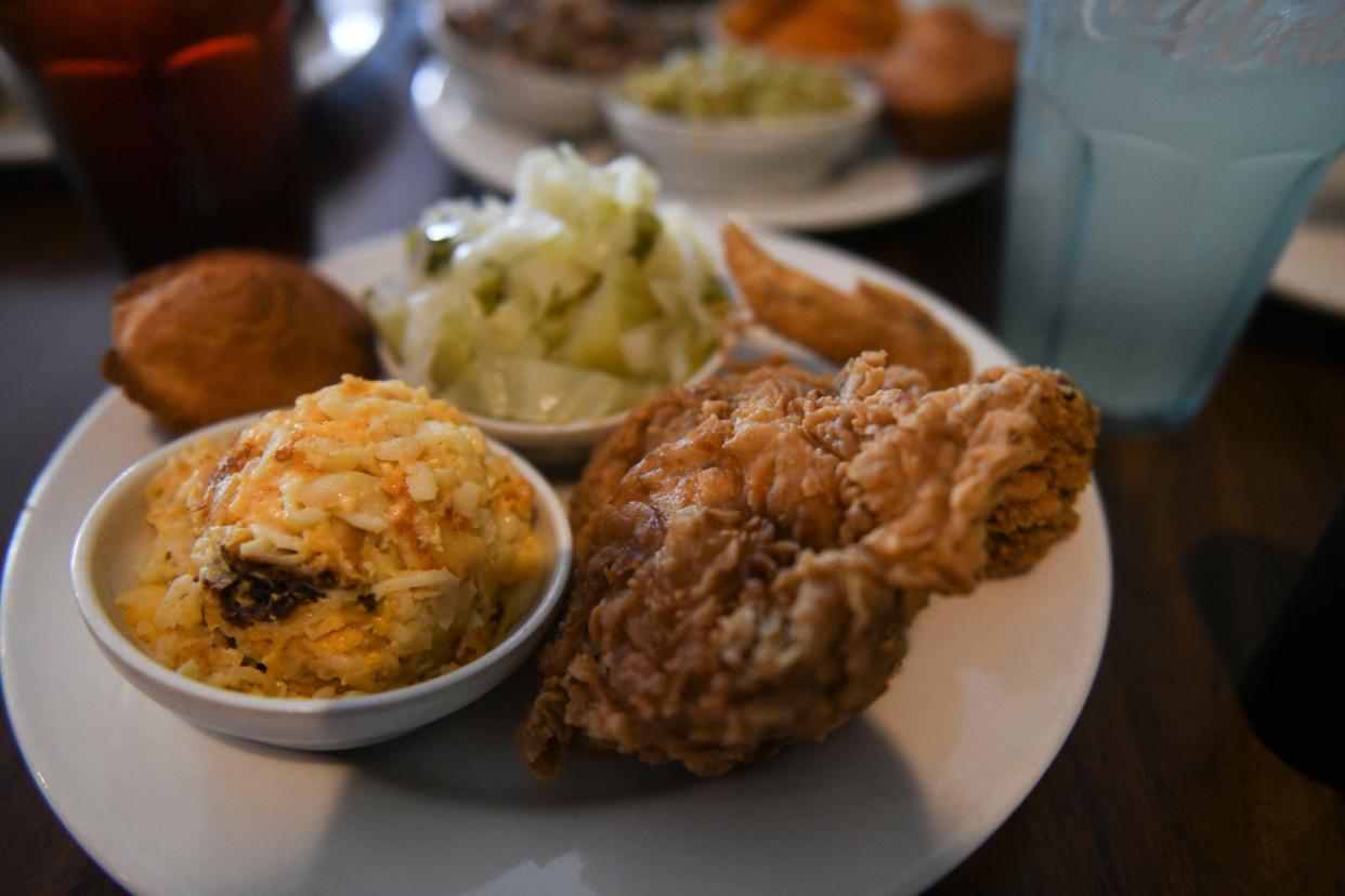 Fried chicken and Mac and cheese at Cafe 209 in downtown Augusta on Tuesday, Aug. 29, 2023.