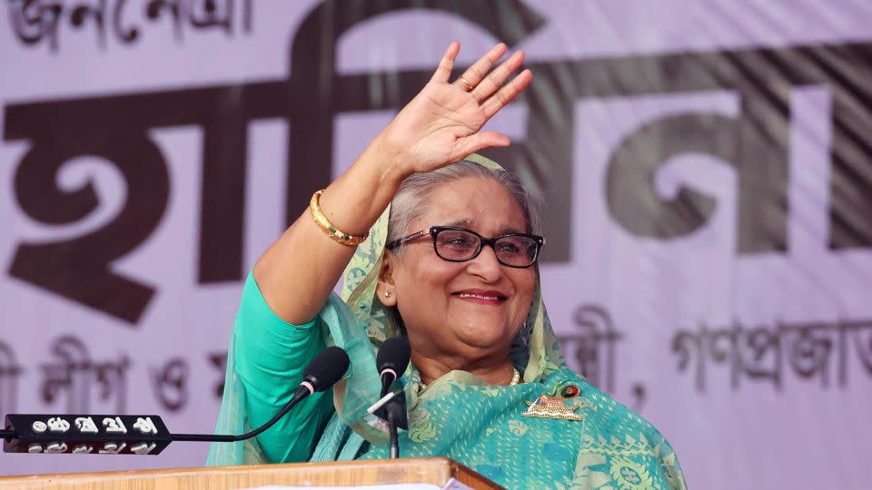 Bangladesh's Prime Minister Sheikh Hasina during an election rally for her ruling Awami League party in Sylhet, December 20, 2023. The main opposition party is boycotting the election - Saiful Islam Kallal/AP