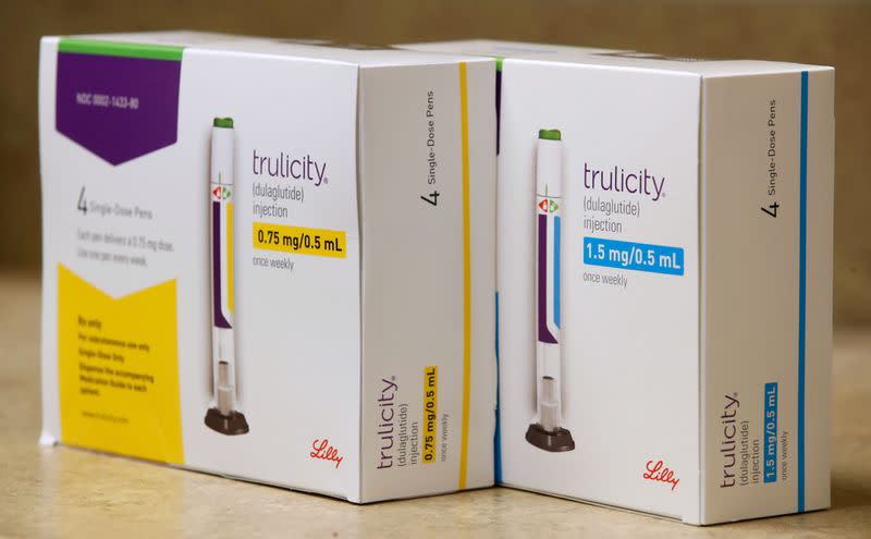 FILE PHOTO: Boxes of the drug trulicity, made by Eli Lilly and Company, sit on a counter at a pharmacy in Provo