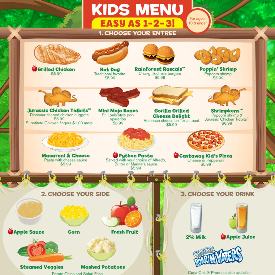 rain forest cafe kids menu