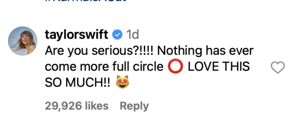 Taylor Swift comment<p>Instagram screenshot</p>