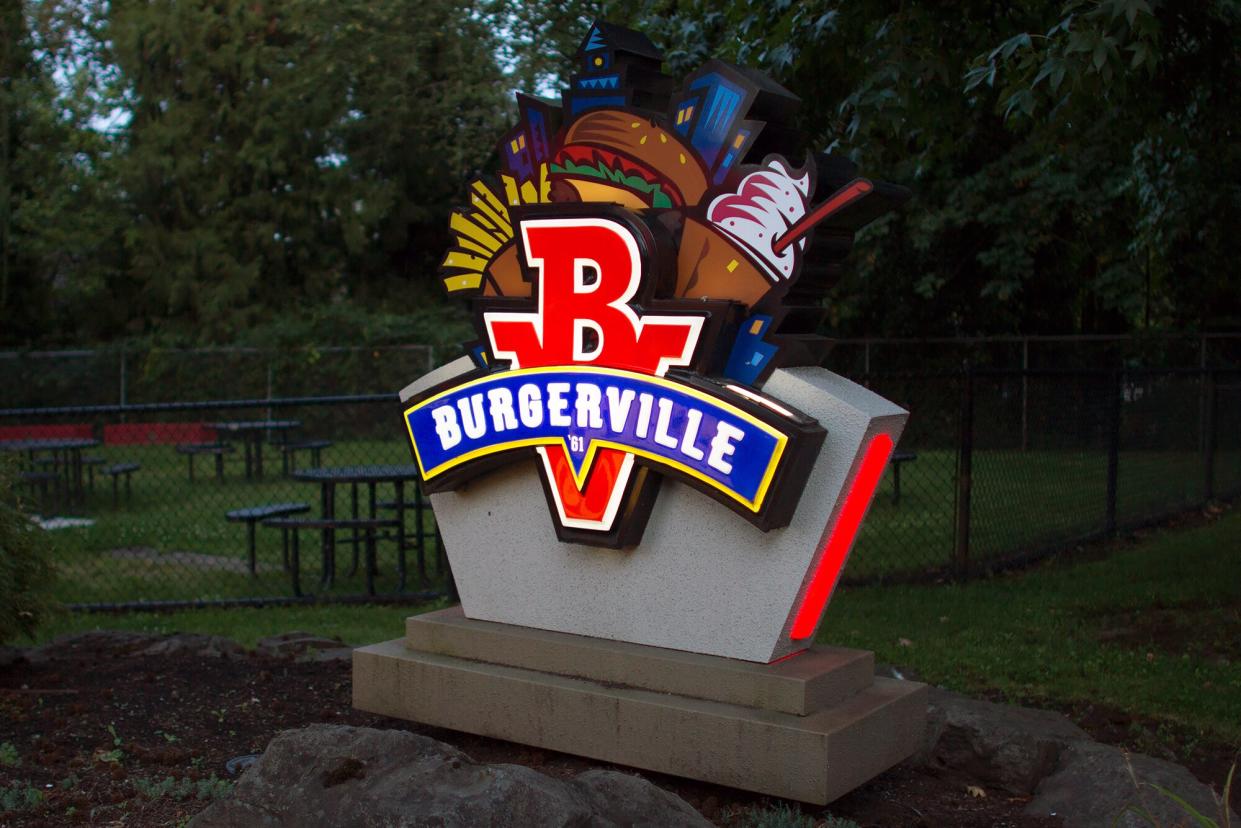 The Burgerville sign outside a Burgerville restaurant in West Linn, Oregon