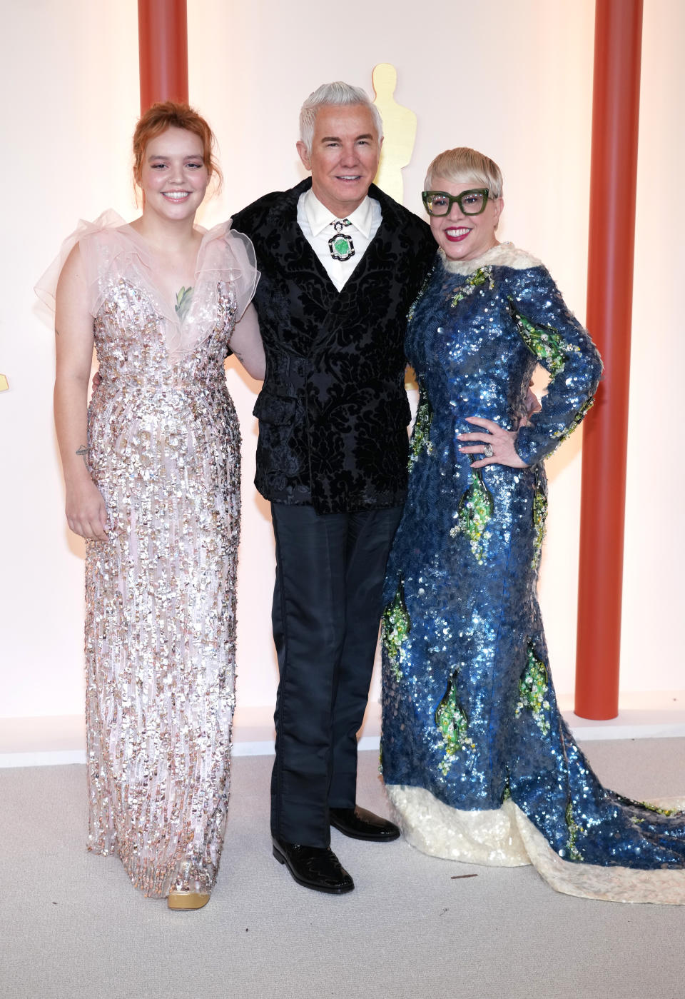 HOLLYWOOD, CALIFORNIA - MARCH 12: (L-R) Lillian Amanda Luhrmann, Baz Luhrmann and Catherine Martin attend the 95th Annual Academy Awards on March 12, 2023 in Hollywood, California. (Photo by Kevin Mazur/Getty Images)