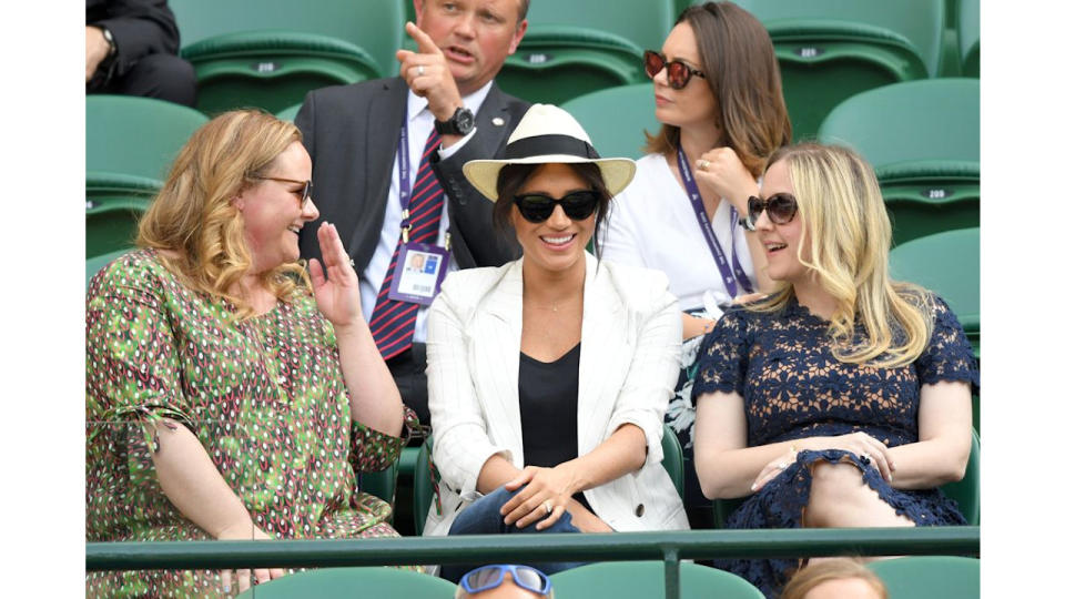 Meghan at Wimbledon with her friends Genevieve and Lindsay in 2019