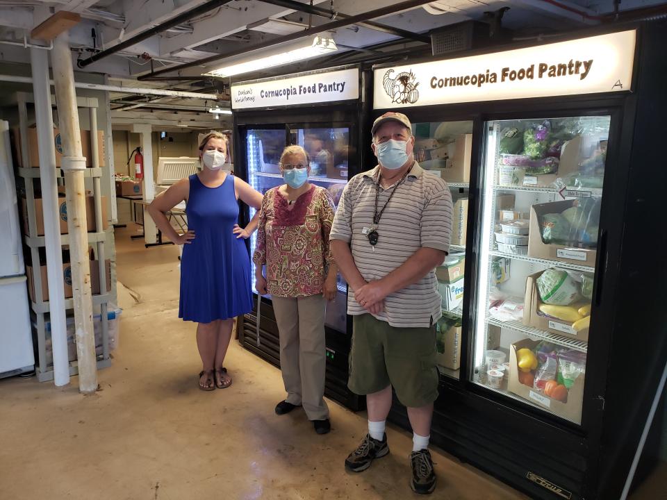 From left to right are: Alissa Megee, Senior Administrative Manager of the Waysmeet Center; Mahnaz Moallemi, Cornucopia Food Rescue Coordinator; Thomas Young, Cornucopia Engineering Staff. Not shown, is Alexis Simpson, Waysmeet Center Executive Director.