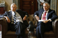 <p>Former Carter National Security Advisor Zbigniew Brzezinski (L) and former NATO Supreme Allied Commander for Europe and retired Army General Wesley Clark attend a meeting in the office of Senate Minority Leader Harry Reid before a news conference at the Capitol on Sept. 13, 2006 in Washington. Congressional Democratic leaders and national security experts were critical of the Bush Administration and its handling of the “War on Terror” and are calling for a new direction in security policies. (Photo: Chip Somodevilla/Getty Images) </p>