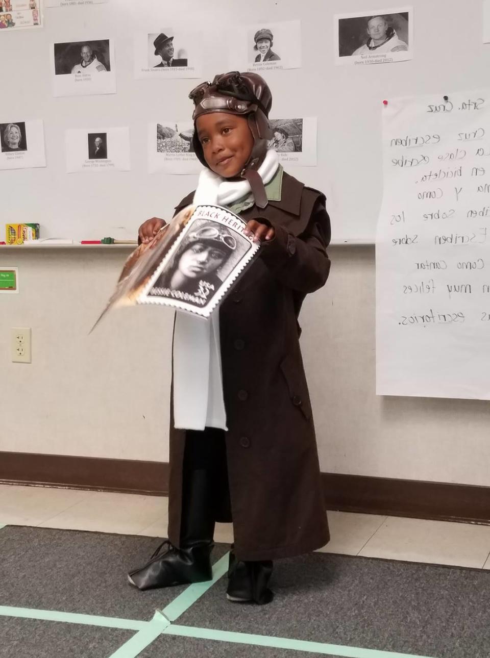 Earlier, Ella-Lorraine had dressed up as pioneer African-American pilot Bessie Coleman. (Photo: The Brown family)