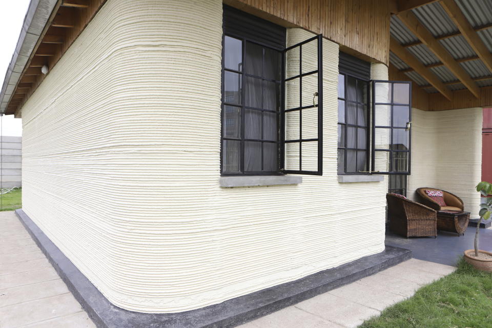 A house built by 14Trees company using 3D printing technology stands in Mlolongo, Machakos county, Kenya, Tuesday, May 28, 2024. Kenya's urban population makes up a third of the country's total population of more than 50 million. Of those living in urban areas, 70% live in informal settlements marked by lack of basic infrastructure, according to UN-Habitat. (AP Photo/Andrew Kasuku)