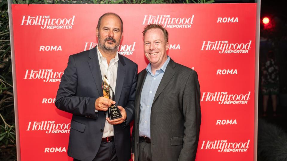 THR European Bureau Chief Scott Roxborough (right) presenting the inaugural THR International Producer of the Year award to THR European Bureau Chief to Fremantle Group COO, CEO Continental Europe Andrea Scrosati.