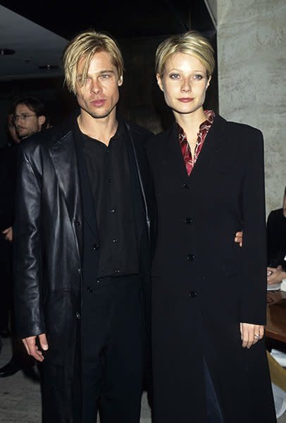 <b>Brad Pitt & <a href="http://uk.lifestyle.yahoo.com/photos/are-these-the-world-s-best-dressed-celebrities-slideshow/gwenyth-photo-1347544644.html" data-ylk="slk:Gwyneth Paltrow;elm:context_link;itc:0;sec:content-canvas;outcm:mb_qualified_link;_E:mb_qualified_link;ct:story;" class="link  yahoo-link">Gwyneth Paltrow</a></b><br><br>Back in the '90s, before Jennifer Aniston and long before Angelina Jolie, there was Gwyneth. The goldilocked pair decided to combine their powers and go for full-on identical hair cuts to emphasize their killer bone structures. All-black outfits finished off the look at the 1997 premiere of "The Devil's Own."