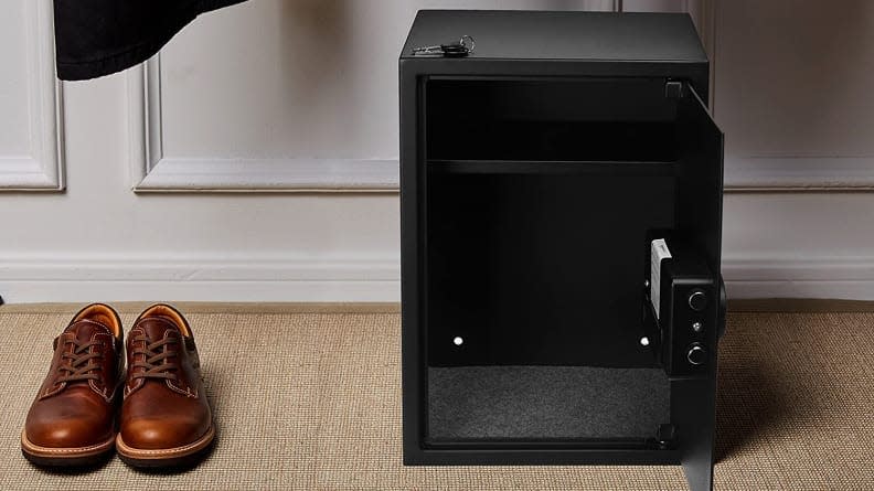 This safe can be bolted to the floor or wall in your new home.