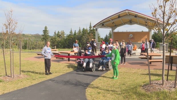 Organizers mark the beginning of Easter Seals N.L.'s 2021 Run, Walk, Stroll and Roll event in St. John's on Sunday. (Emma Grunwald/CBC - image credit)