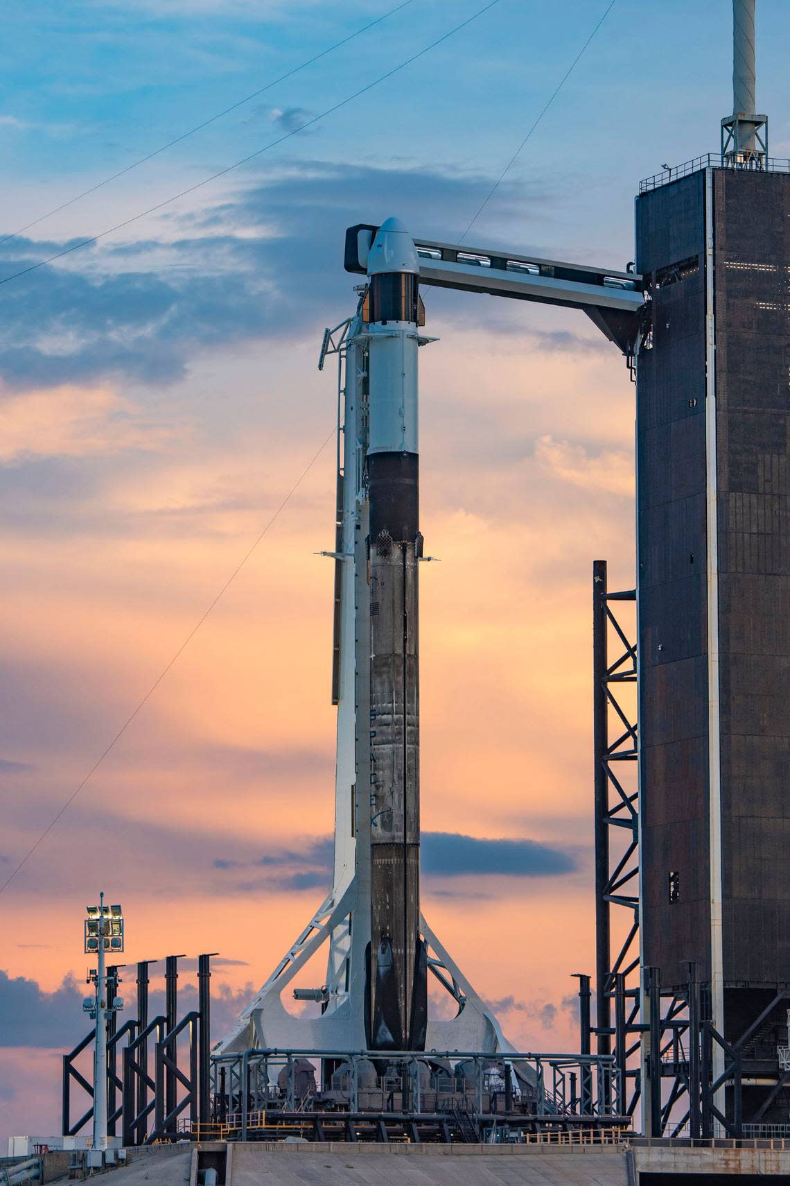 A SpaceX Falcon 9 rocket at the NASA Kennewick Space Center was prepared to launch on July 14 with research projects aboard.