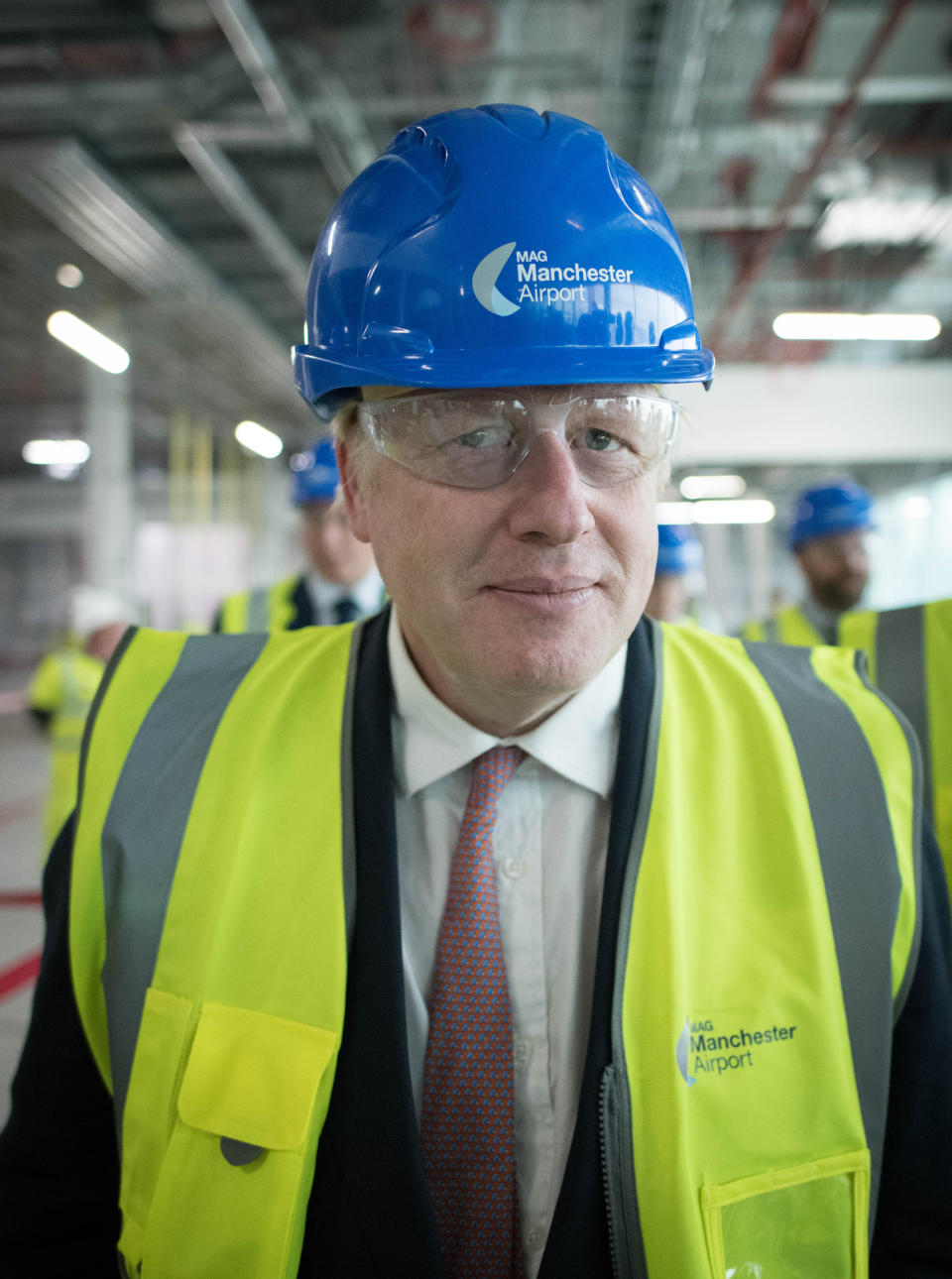 Conservative Party leadership candidate Boris Johnson during a visit to construction work for the expansion of Terminal Two at Manchester Airport.