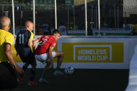 Ukraine plays against Poland at the Homeless World Cup, Tuesday, July 11, 2023, in Sacramento, Calif. (AP Photo/Godofredo A. Vásquez)