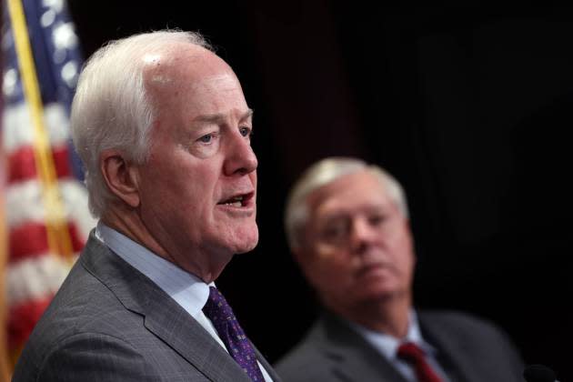 Senators Graham And Cornyn Speak During A Press Conference On Title 42 Immigration Policy - Credit: Kevin Dietsch/Getty Images