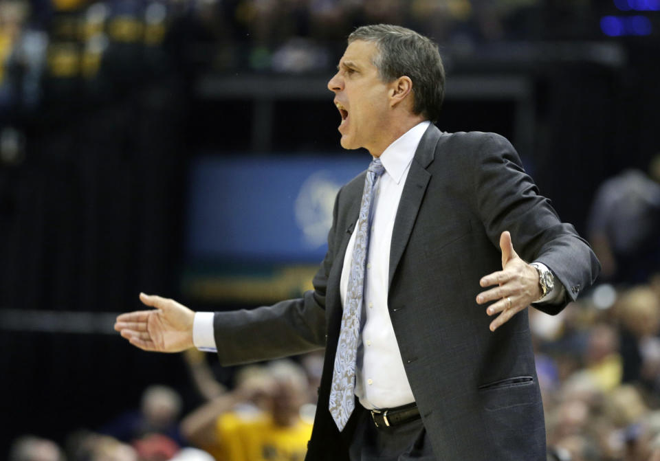 Washington Wizards head coach Randy Wittman yells to his team during the first half of game 2 of the Eastern Conference semifinal NBA basketball playoff series against the Indiana Pacers on Wednesday, May 7, 2014, in Indianapolis. (AP Photo/Darron Cummings)