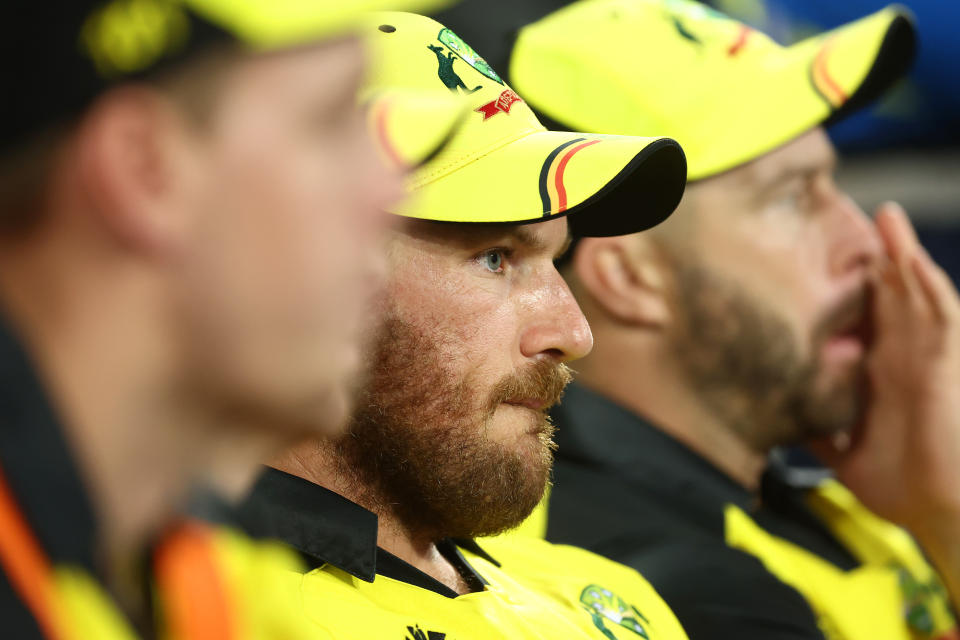 Aaron Finch, pictured here during Australia's loss to New Zealand at the T20 World Cup.
