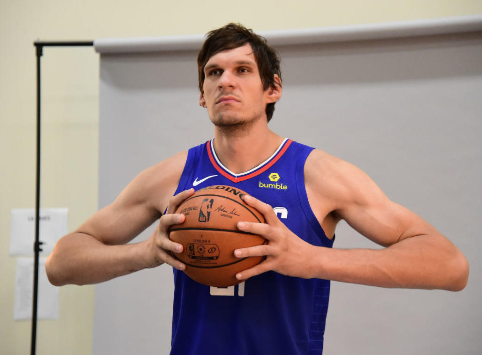 Los Angeles Clippers center Boban Marjanovic makes a good mean mug. (Getty Images)