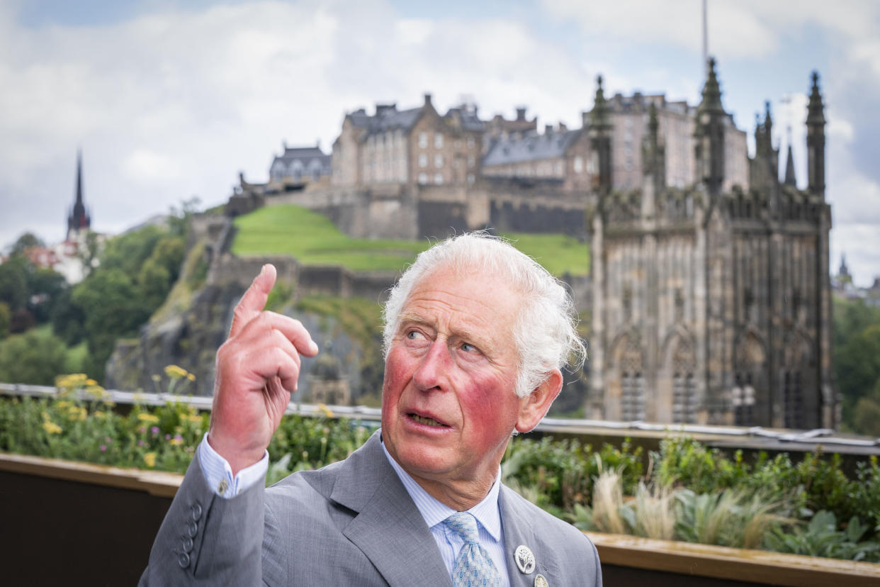 EDINBURGH, SCOTLAND - OCTOBER 01: Prince Charles, Prince of Wales known as the Duke of Rothesay when in Scotland, during a visit to Johnnie Walker Princes Street to officially open the new global visitor whisky experience October 1, 2021 in Edinburgh, Scotland.. (Photo by Jane Barlow - WPA Pool/Getty Images)