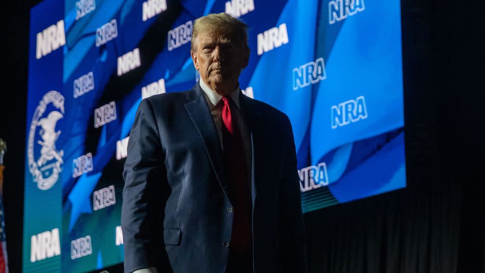 Former President Donald Trump speaks at the National Rifle Association presidential forum at the Great American Outdoor Show on February 9 in Harrisburg, Pennsylvania. - Spencer Platt/Getty Images