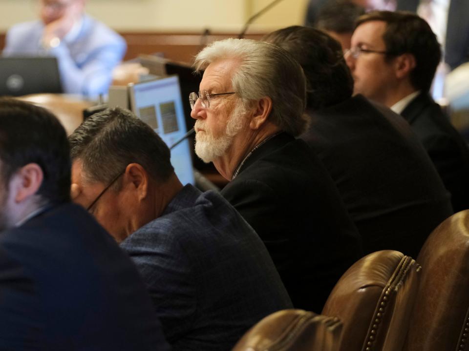 Sen. Roger Thompson is seen Tuesday during the Senate appropriations and budget committee meeting at the Oklahoma Capitol.