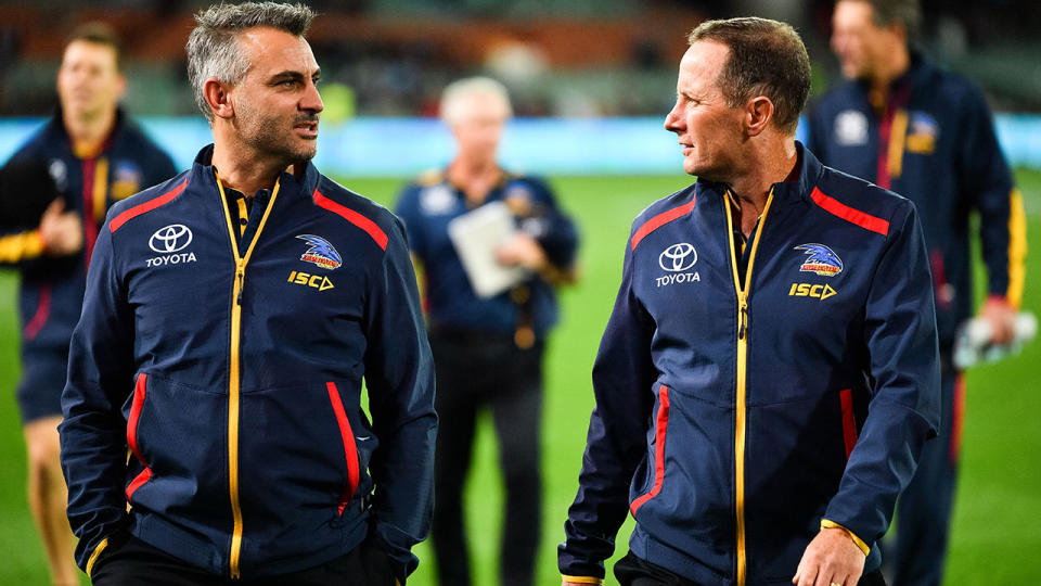 Scott Camporeale and Don Pyke, pictured here during an Adelaide Crows game.