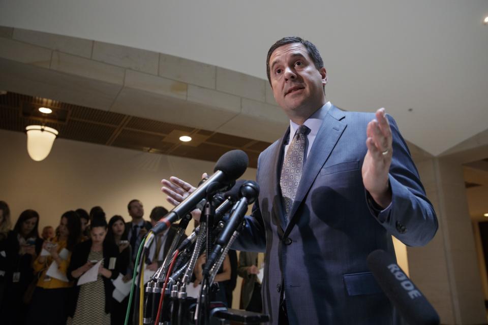 House Intelligence Committee Chairman Devin Nunes, R-Calif., announces he will hold an open hearing to investigate alleged Russian interference in the 2016 election on Capitol Hill March 7, 2017. (Photo: J. Scott Applewhite/AP)