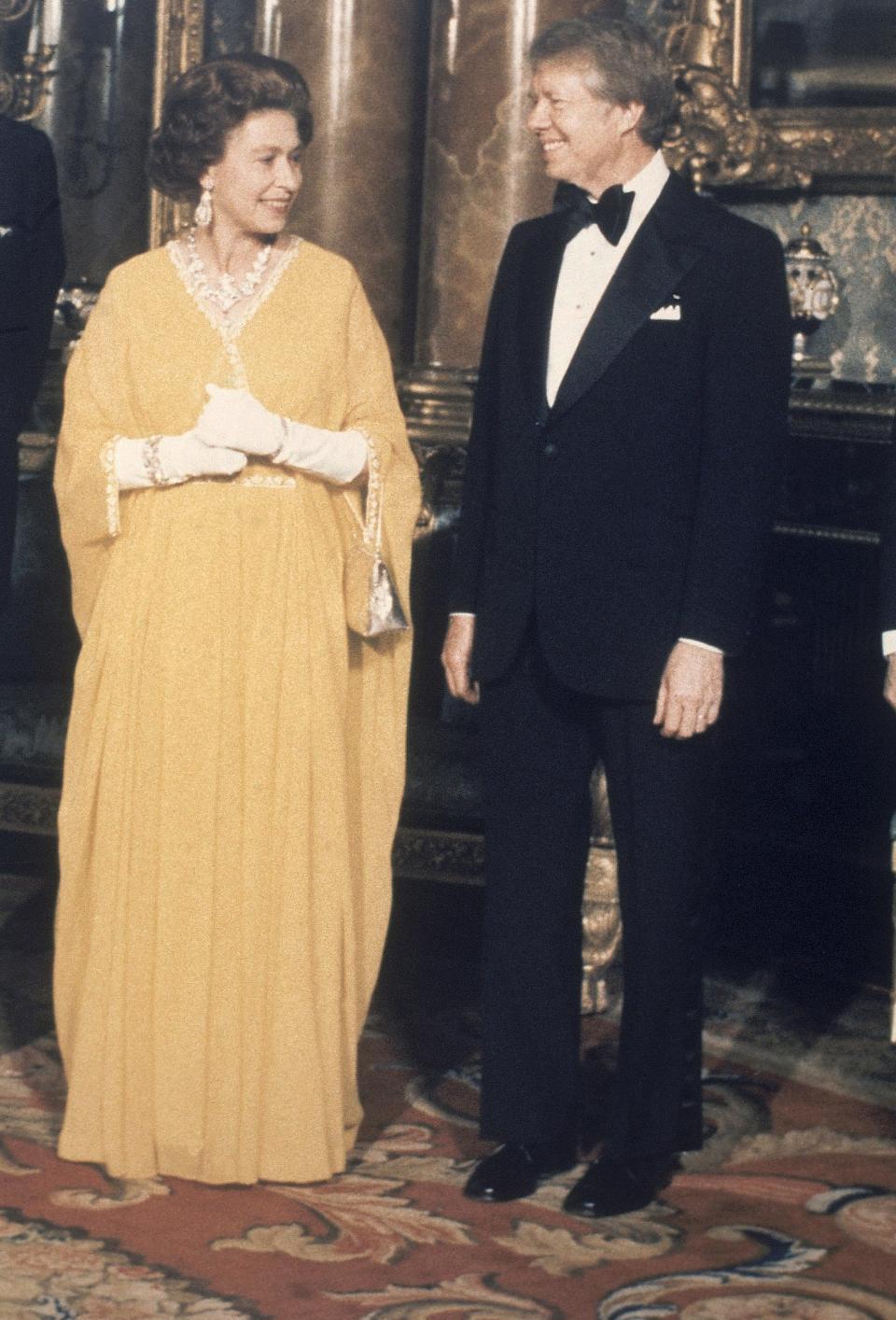 President Jimmy Carter meets with Queen Elizabeth II at Buckingham Palace in London in May 1977.