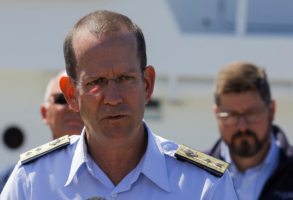 美國海岸防衛隊（U.S. Coast Guard）少將毛格（John Mauger）22日在記者會表示，一艘遙控潛水器在距離鐵達尼號（Titanic）約487公尺處發現泰坦號（Titan）錐狀尾部的碎片。（路透社）