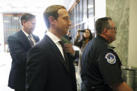 Facebook CEO Mark Zuckerberg arrives to testify before a House Financial Services Committee hearing on Capitol Hill in Washington, Wednesday, Oct. 23, 2019, on Facebook's impact on the financial services and housing sectors. (AP Photo/Andrew Harnik)