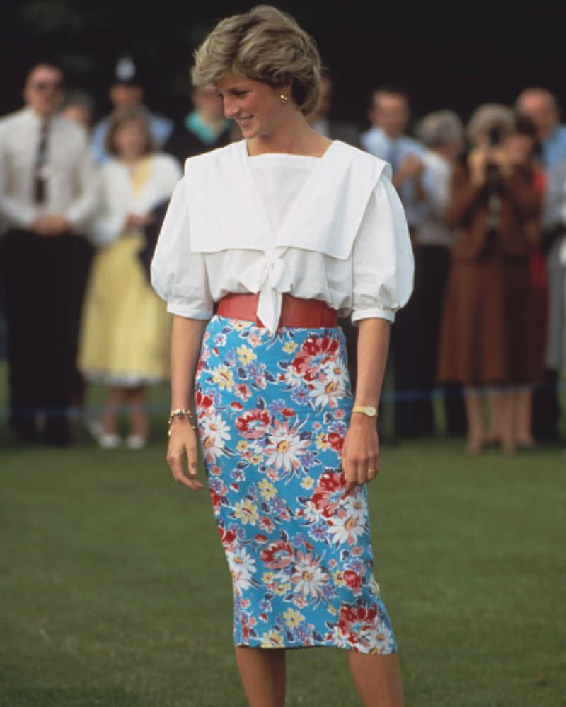 Her bold floral maxi skirt