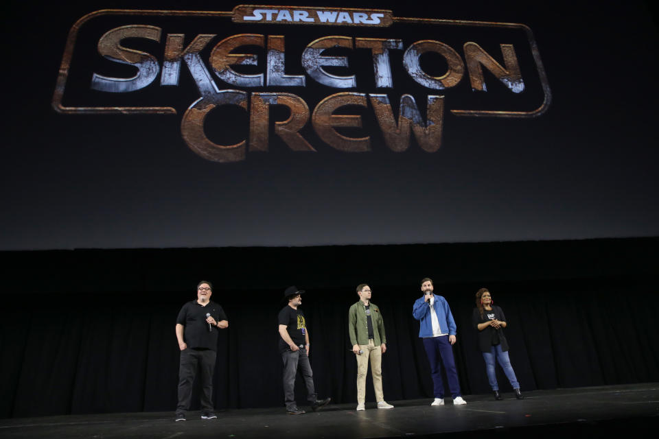 Jon Favreau, Dave Filoni, Christopher Ford and Jon Watts announce “Skeleton Crew” with Yvette Nicole Brown at Star Wars Celebration. - Credit: Jesse Grant/Getty Images for Disney
