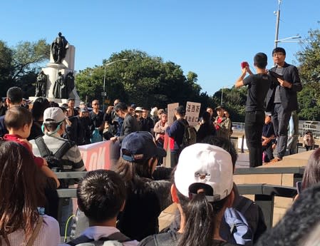 Protesters demonstrate at NSW State Library in Sydney against the proposed Hong Kong extradition law