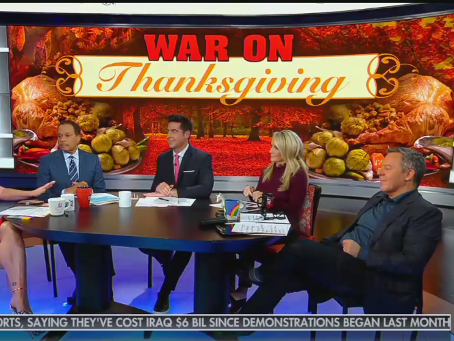 Fox News has repeatedly claimed without any evidence the left has launched a War on Thanksgiving: Fox News