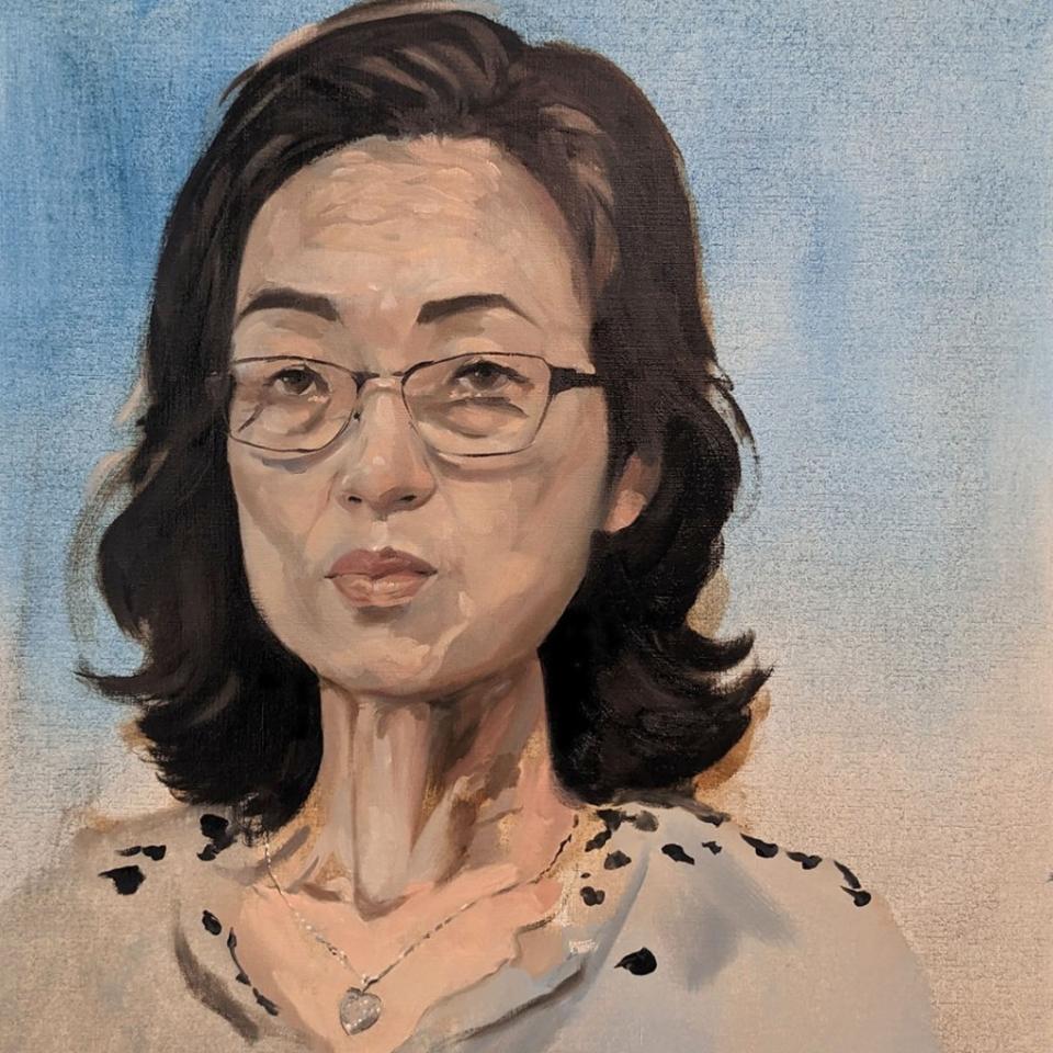 Vivian Lui looks studious in her Zimmerman painting. Rusty Zimmerman