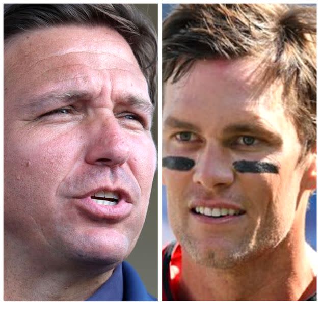 Florida Gov. Ron DeSantis and quarterback Tom Brady reportedly text from time to time. (Photo: Getty)