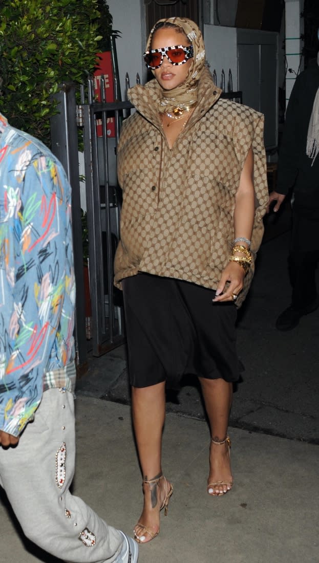 Rihanna pairs oversized football jersey with clogs on A$AP Rocky date