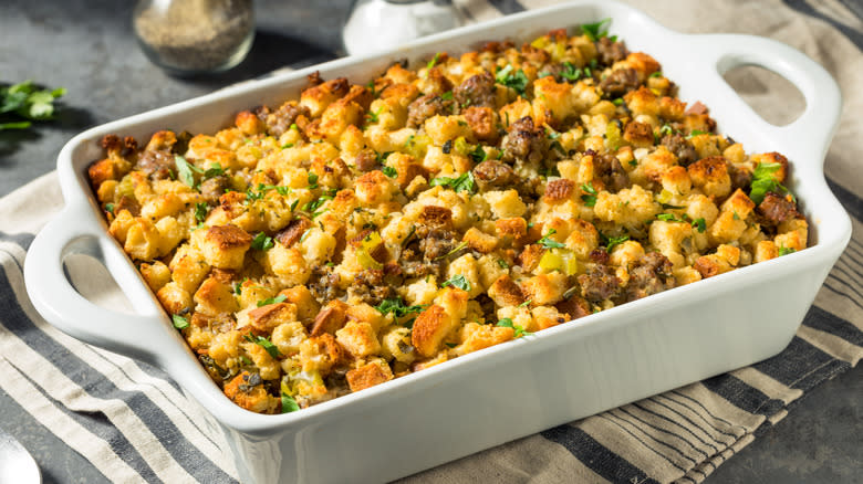 Stuffing in baking dish