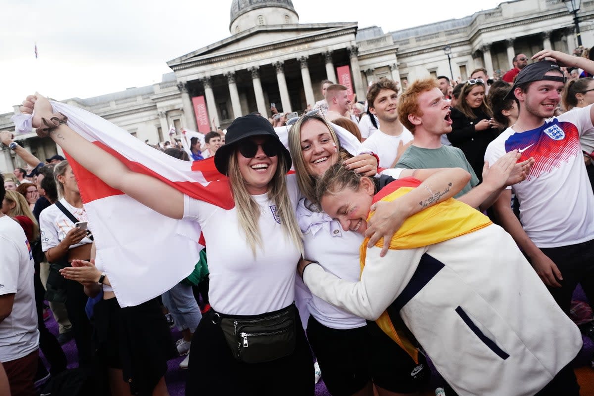 Fans celebrate the final whistle in Trafalgar Square (Aaron Chown/PA) (PA Wire)