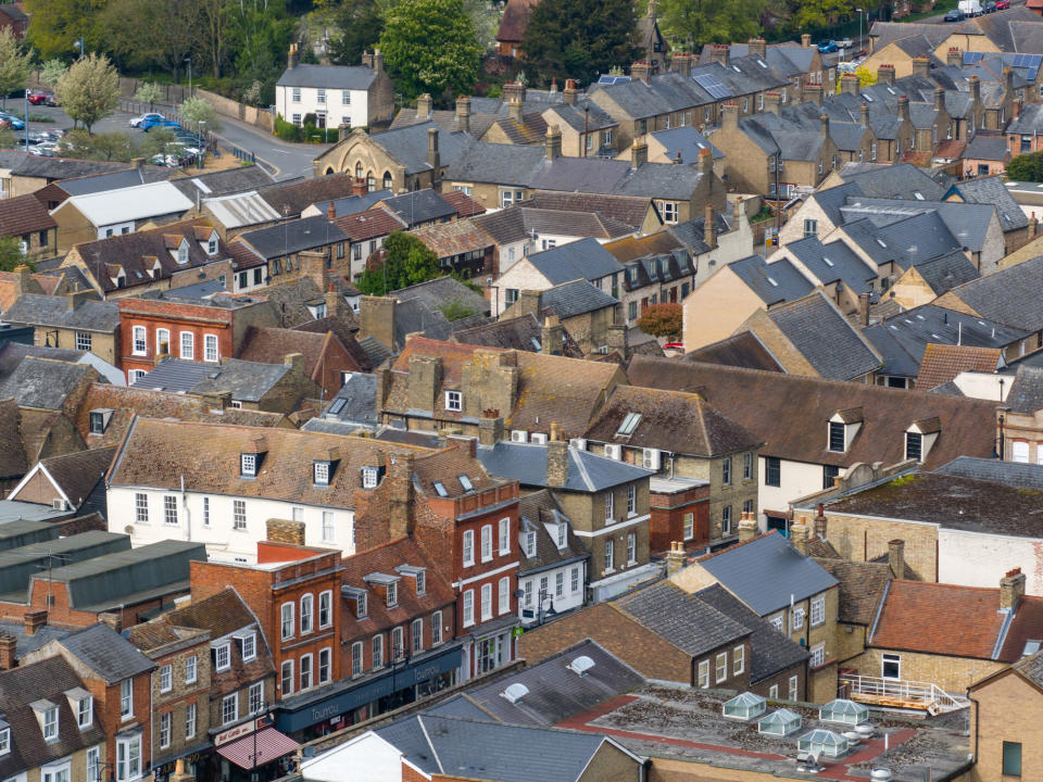 Aerial photo of a British town centre taken with the DJI Mavic 3 Pro's telephoto camera