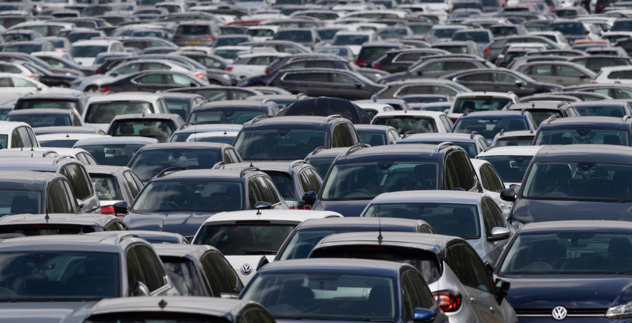 Thousands of used cars lined up at a site in Corby, Northamptonshire, waiting to be distributed to car dealerships around the UK. (Photo by Joe Giddens/PA Images via Getty Images)