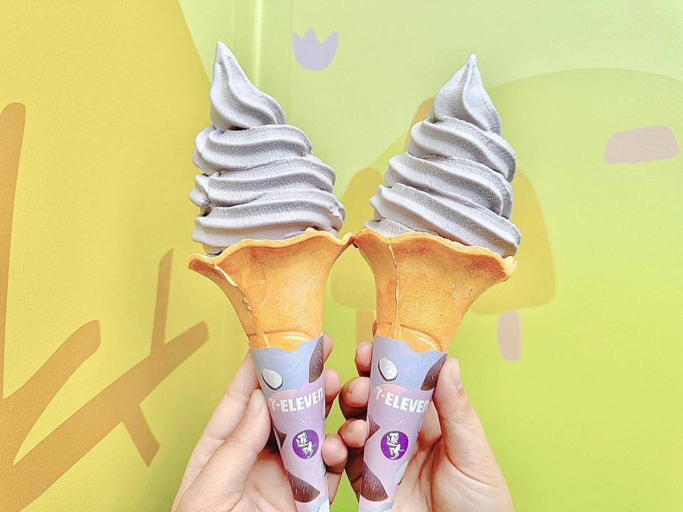 7-ELEVEN霜淇淋首次聯名「連珍」推出「芋香牛奶霜淇淋」。圖片來源：7-ELEVEN