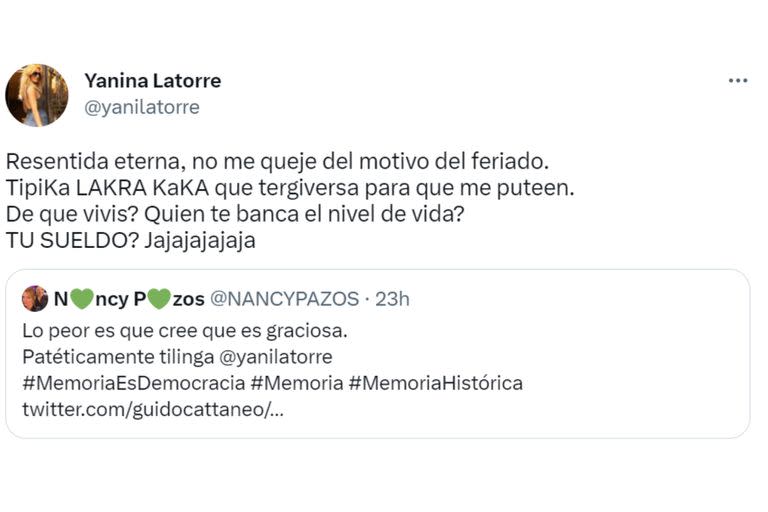 El cruce de Yanina Latorre y Nancy Pazos en Twitter