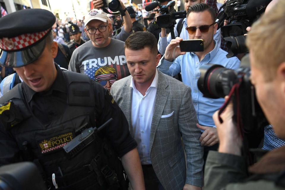 Tommy Robinson arrives at court of his appearance at the Old Bailey (EPA)